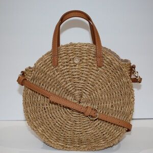 LC Lauren Conrad Round Straw Crossbody Bag with Tan Straps